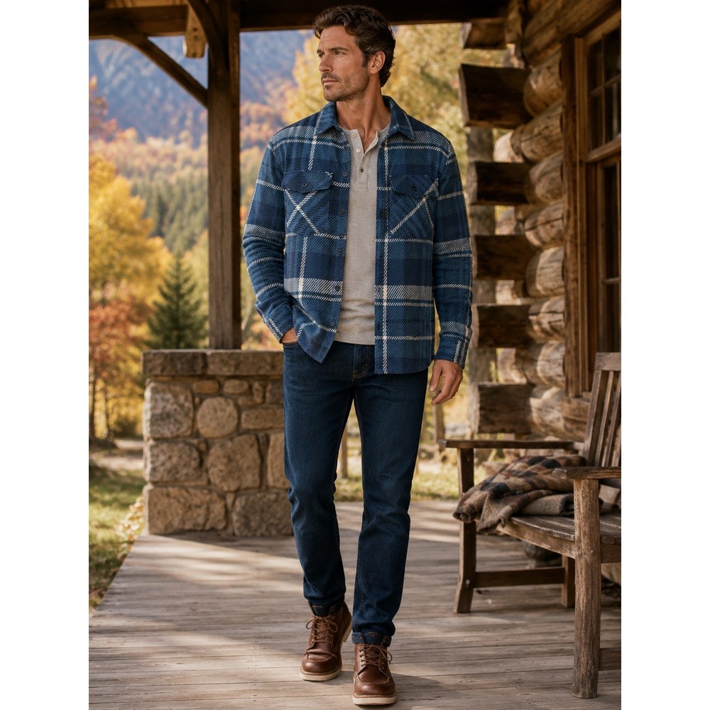 Frye Blue Plaid Shirt Jacket Flannel Shacket Button Front Men's‎ NWT Small